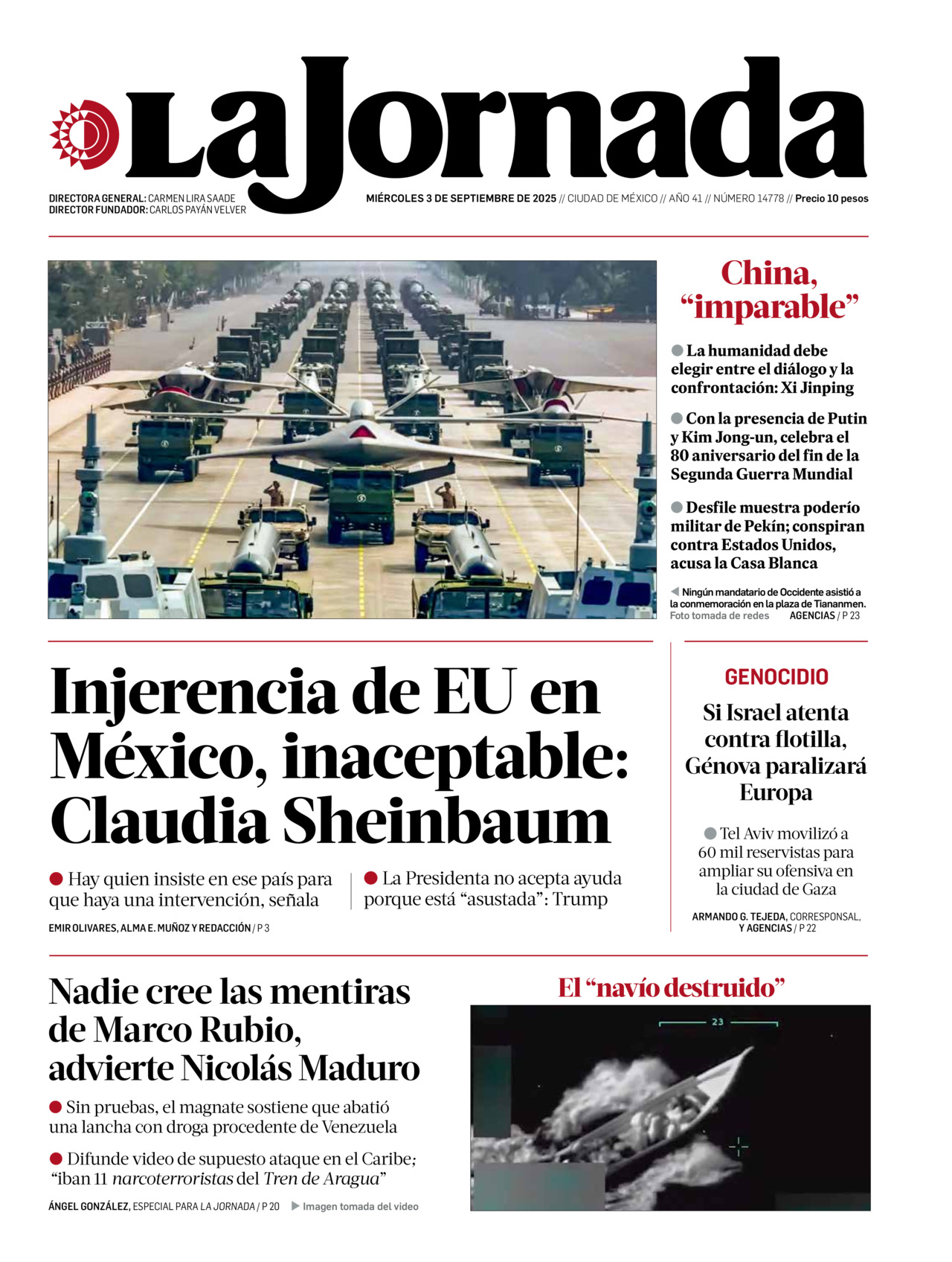 La Jornada, edición del miércoles 03 de septiembre de 2025