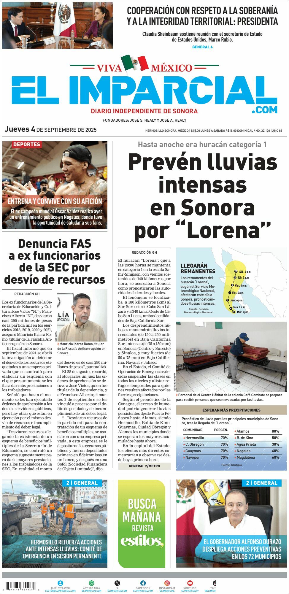 El Imparcial, edición del jueves 04 de septiembre de 2025