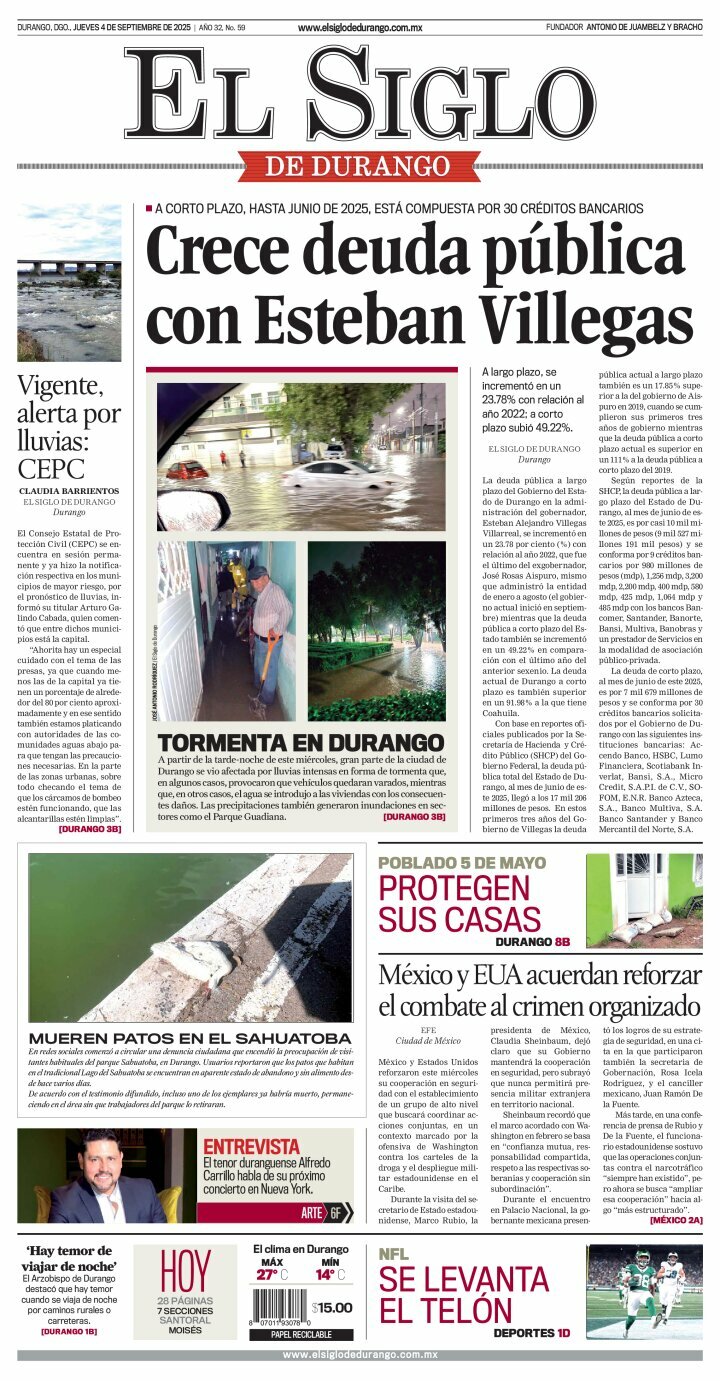 El Siglo de Durango, edición del jueves 04 de septiembre de 2025