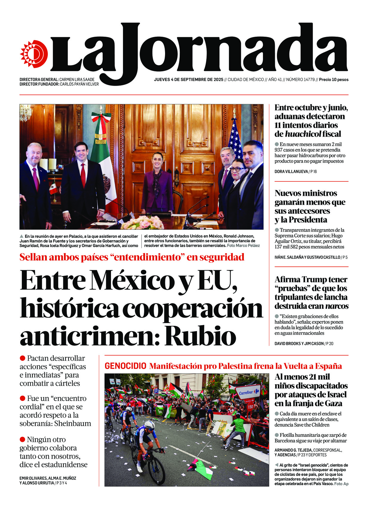 La Jornada, edición del jueves 04 de septiembre de 2025