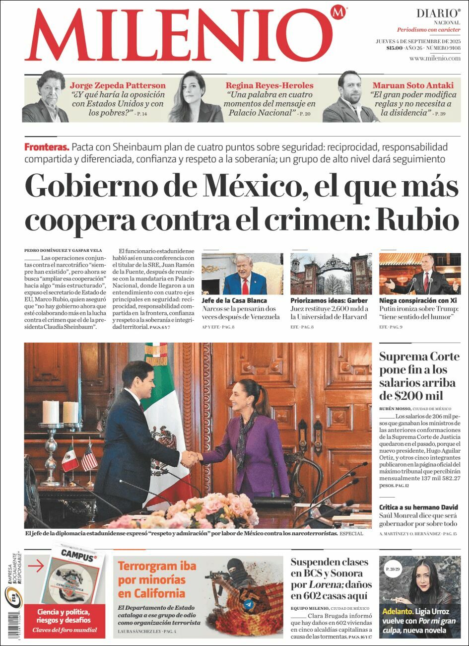 Milenio, edición del jueves 04 de septiembre de 2025