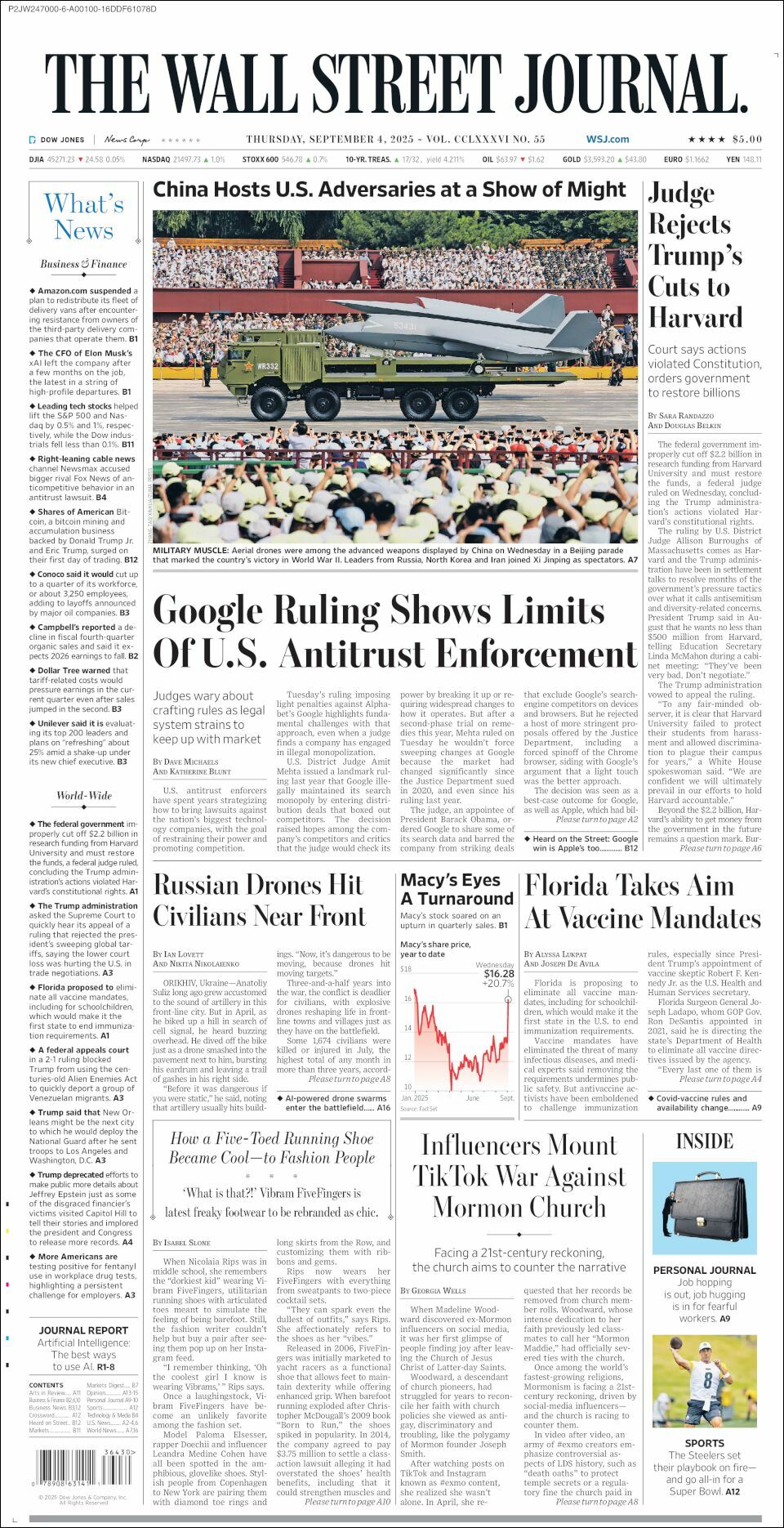 The Wall Street Journal, edición del jueves 04 de septiembre de 2025