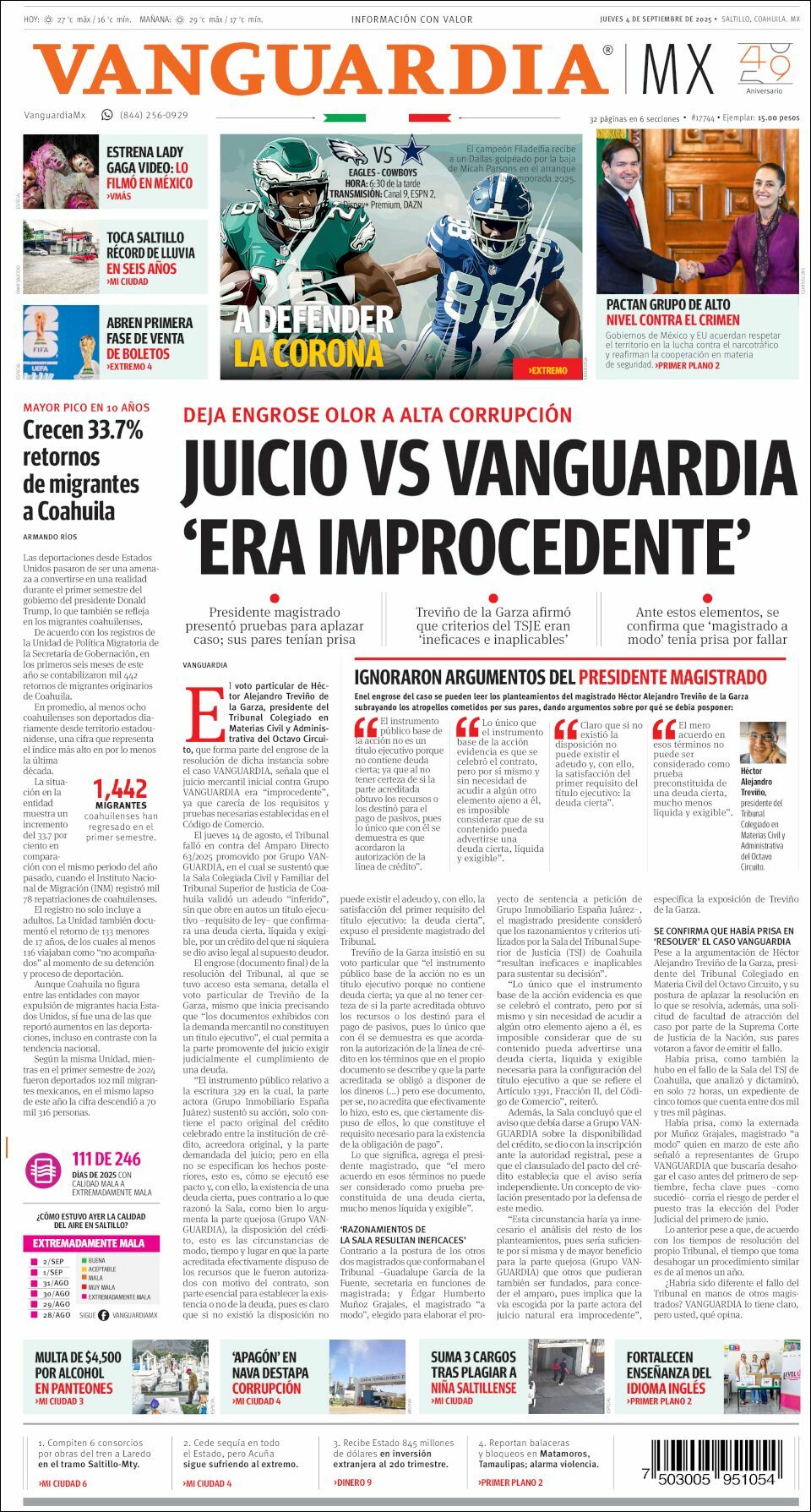 Vanguardia, edición del jueves 04 de septiembre de 2025