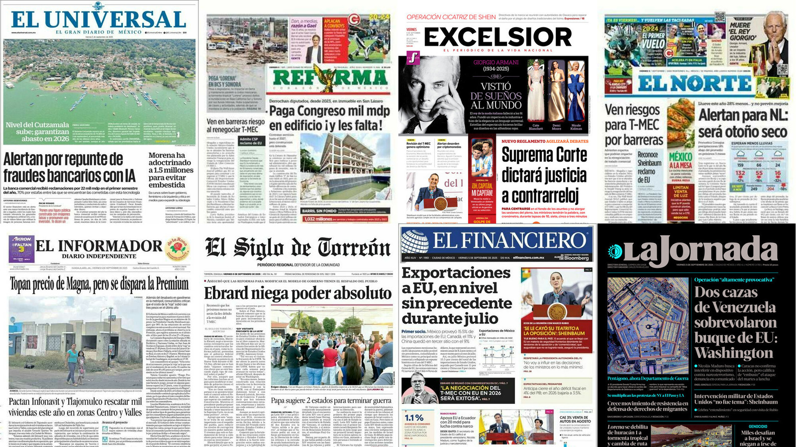 Portadas de periódicos impresos más importantes de México hoy