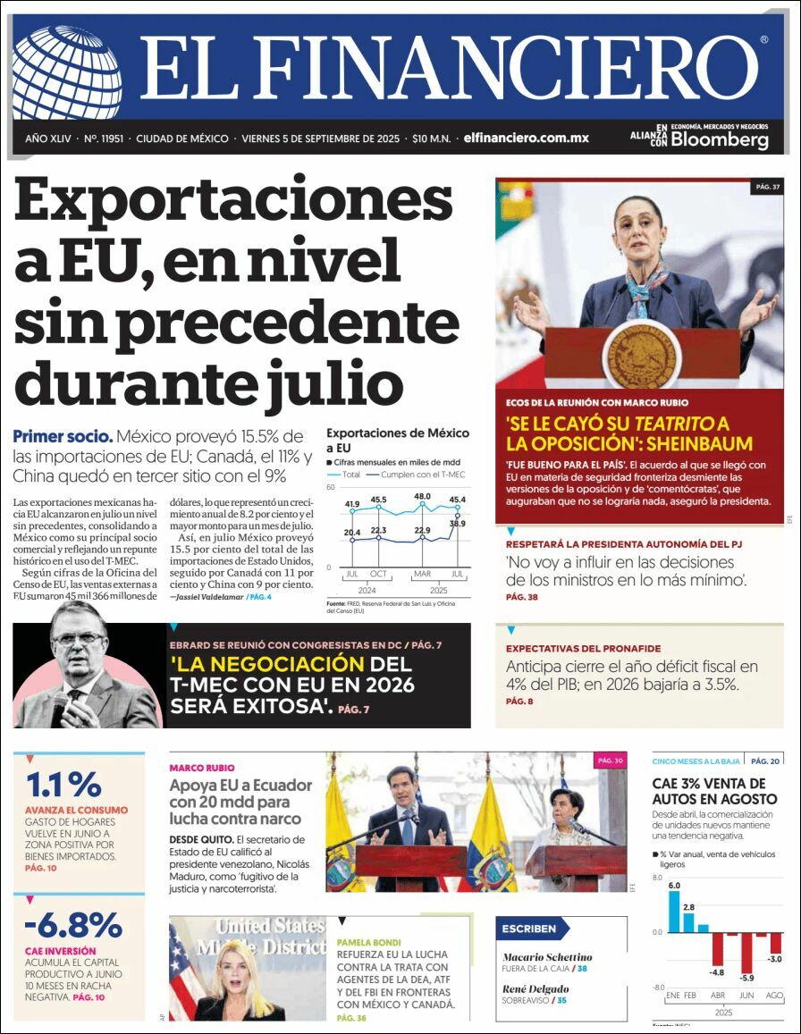 El Financiero, edición del viernes 05 de septiembre de 2025