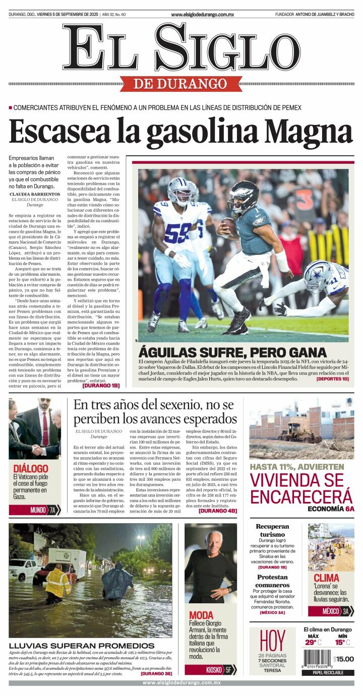 El Siglo de Durango, edición del viernes 05 de septiembre de 2025