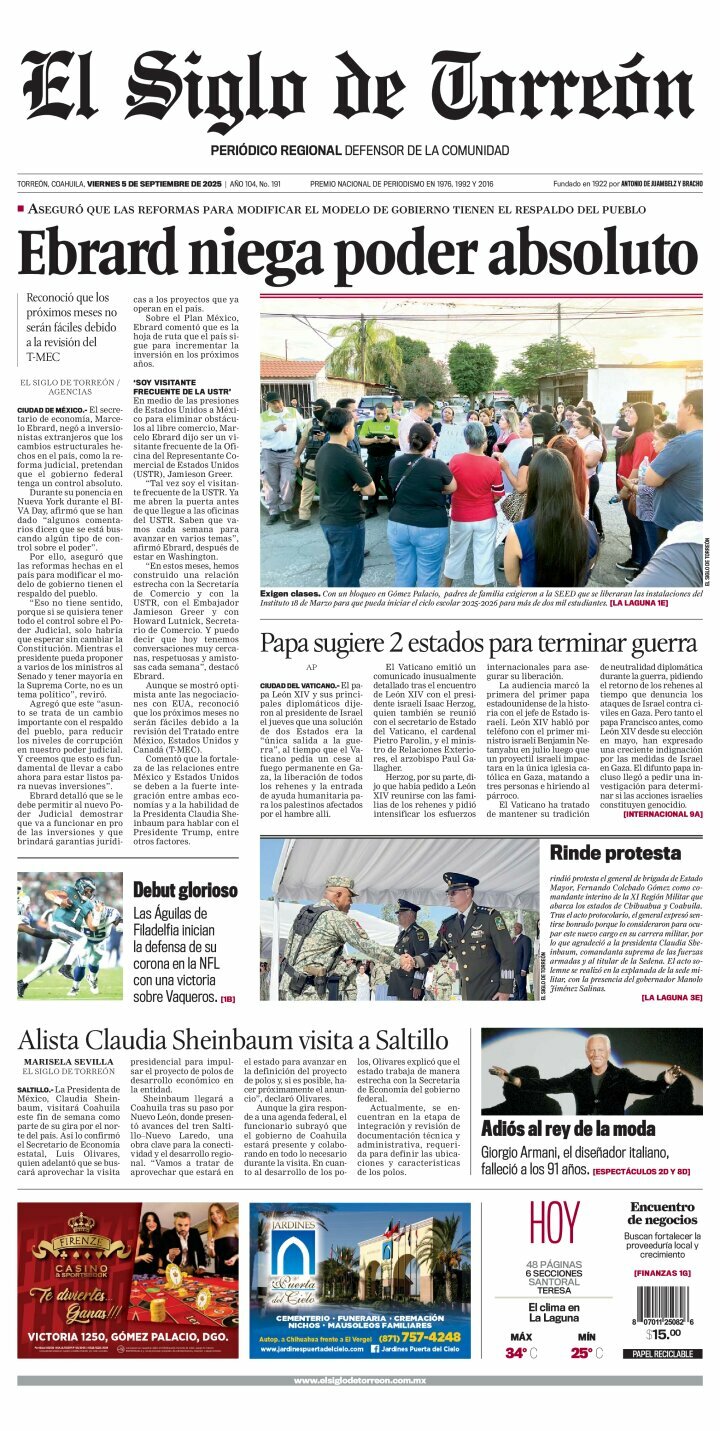 El Siglo de Torreón, edición del viernes 05 de septiembre de 2025