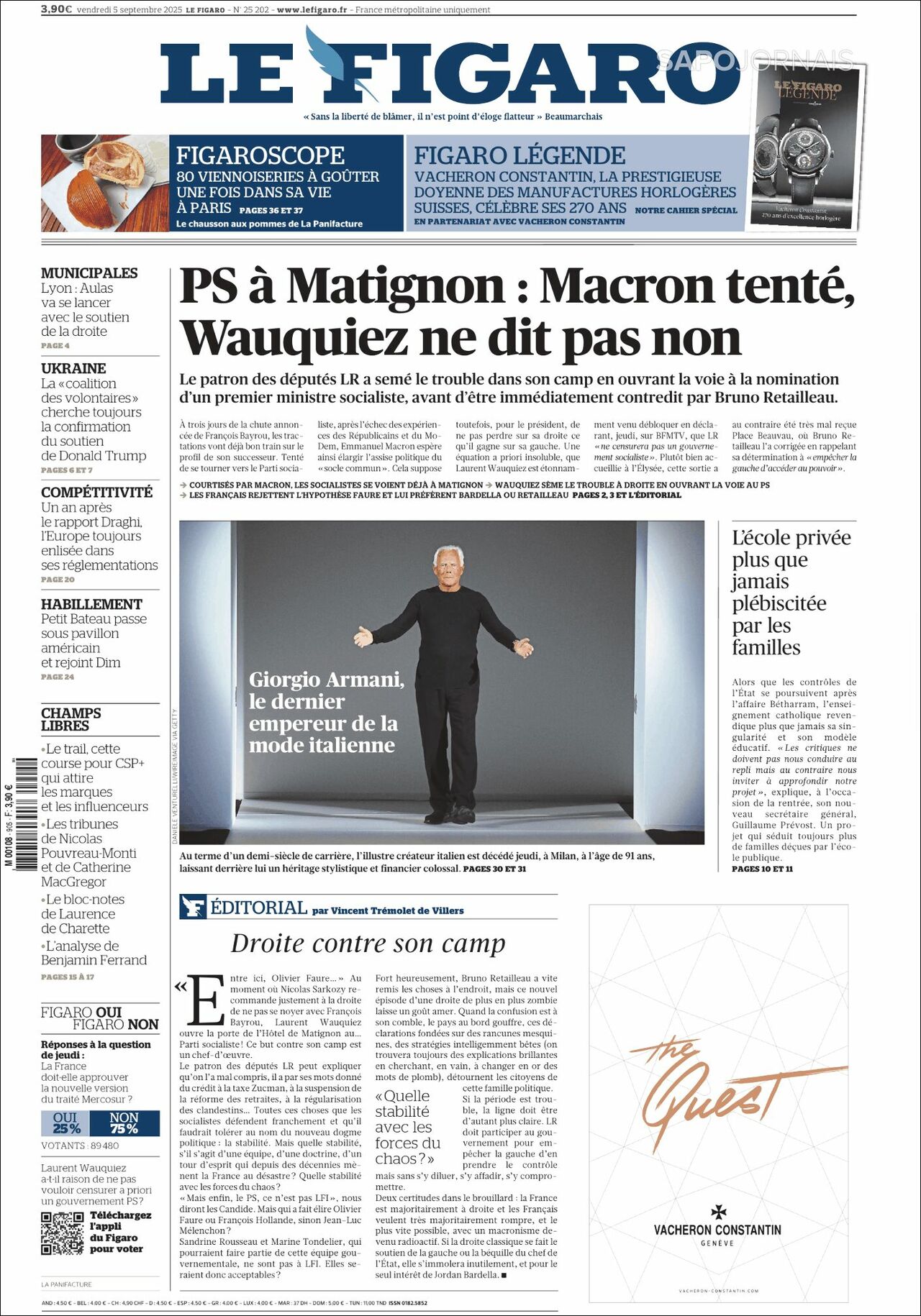 Le Figaro, edición del viernes 05 de septiembre de 2025