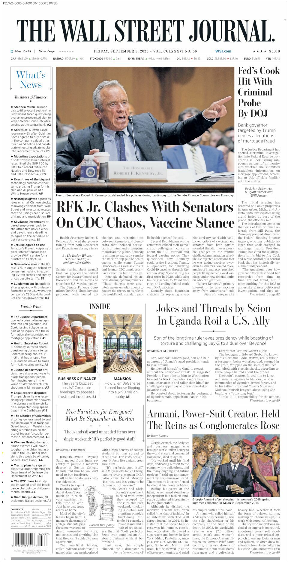 The Wall Street Journal, edición del viernes 05 de septiembre de 2025