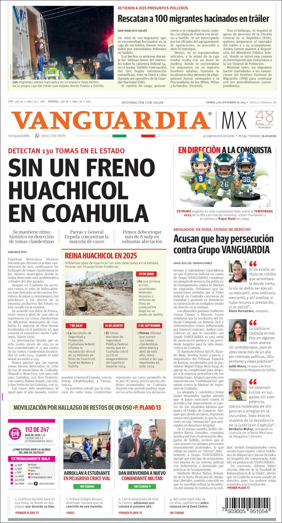 Vanguardia, edición del viernes 05 de septiembre de 2025
