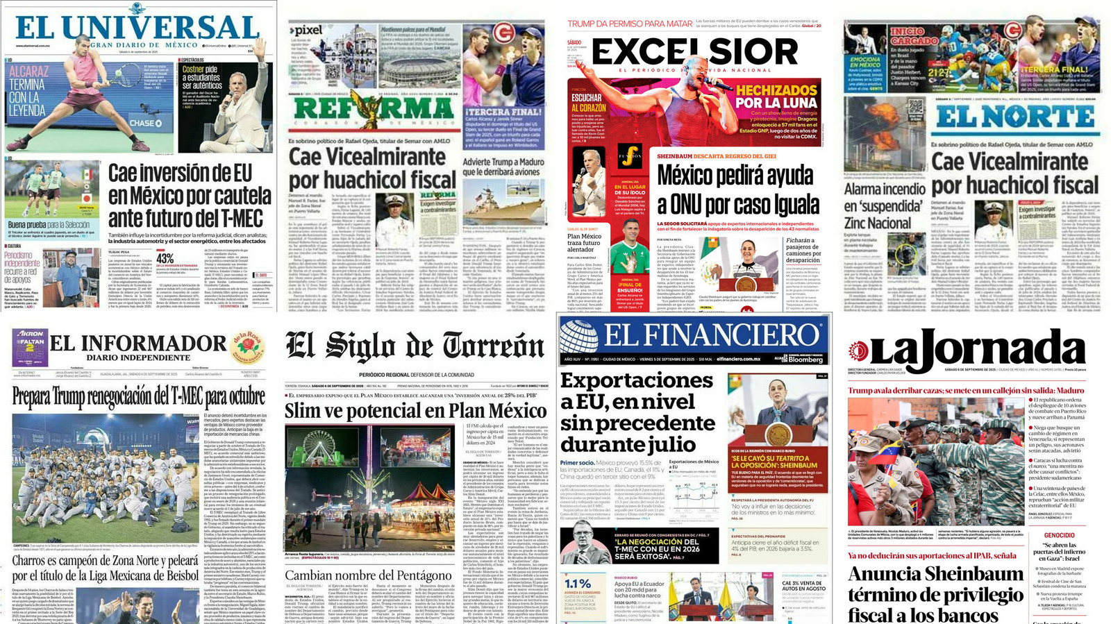 Portadas de periódicos impresos más importantes de México hoy