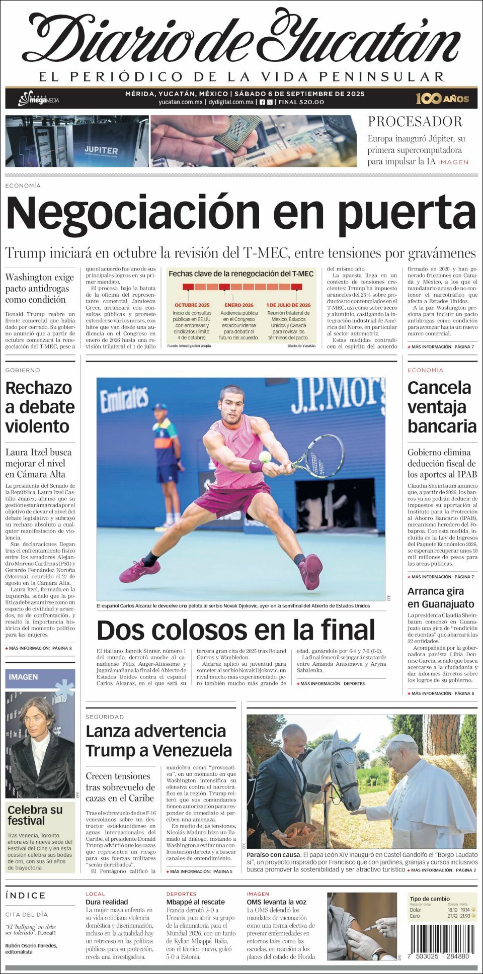El Diario de Yucatán, edición del sábado 06 de septiembre de 2025