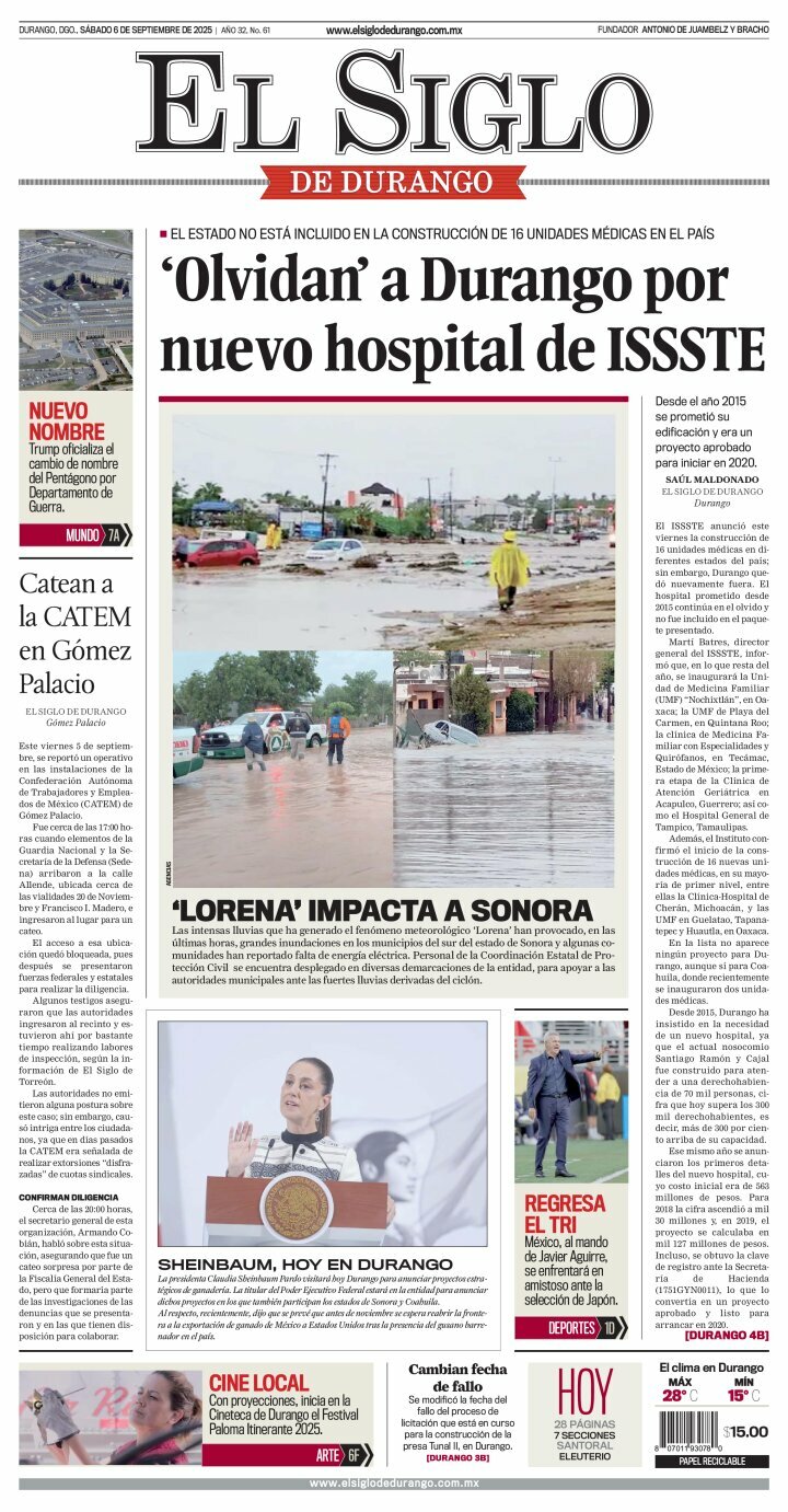 El Siglo de Durango, edición del sábado 06 de septiembre de 2025