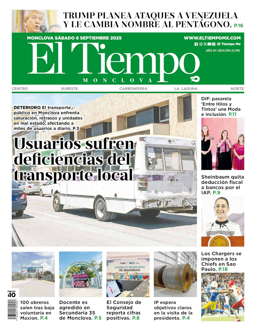 El Tiempo Monclova, edición del sábado 06 de septiembre de 2025