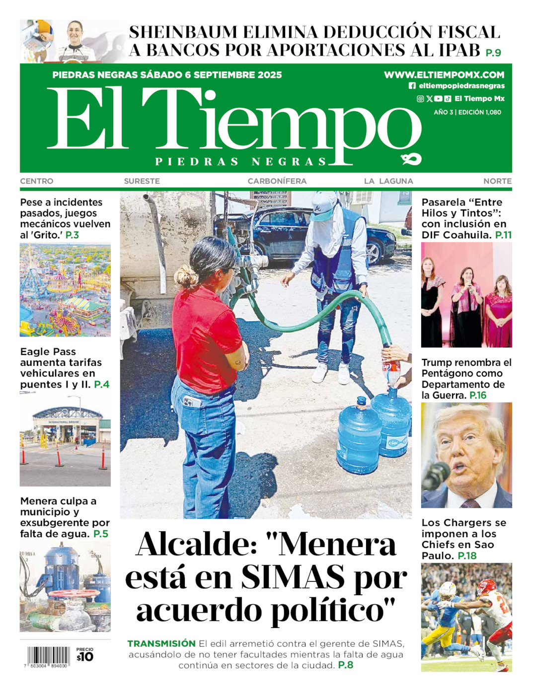 El Tiempo Piedras Negras, edición del sábado 06 de septiembre de 2025