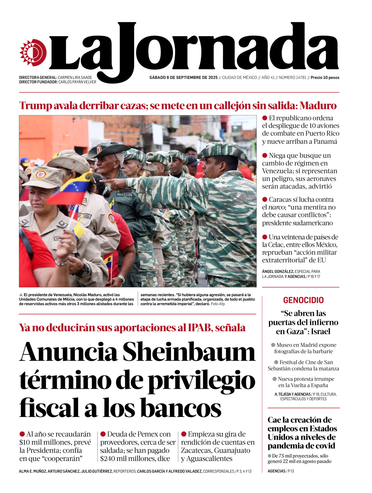 La Jornada, edición del sábado 06 de septiembre de 2025