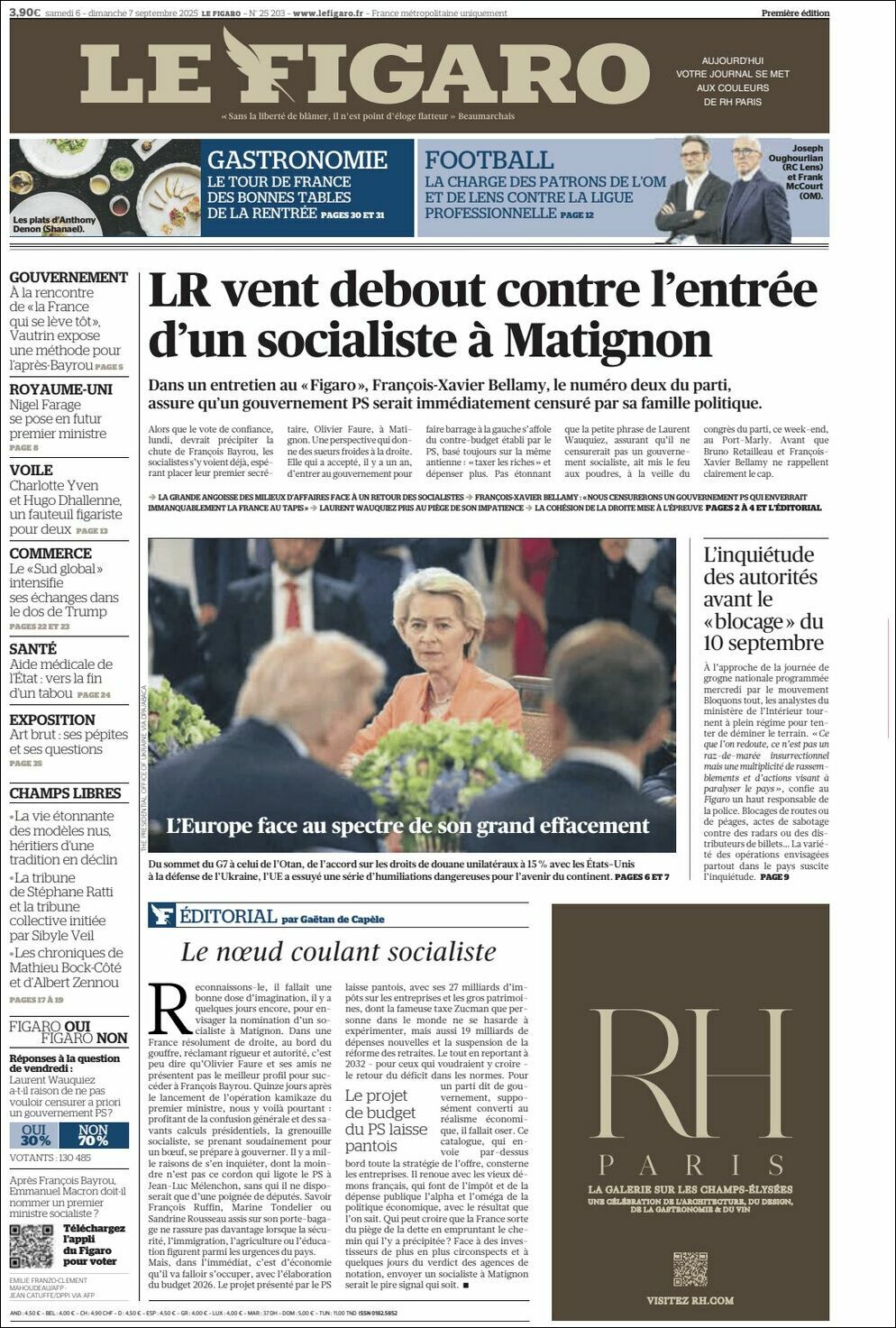 Le Figaro, edición del sábado 06 de septiembre de 2025