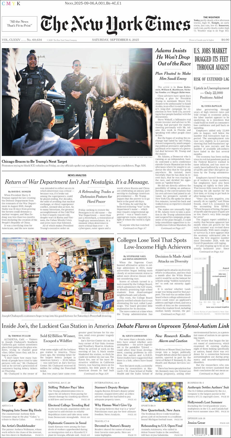The New York Times, edición del sábado 06 de septiembre de 2025