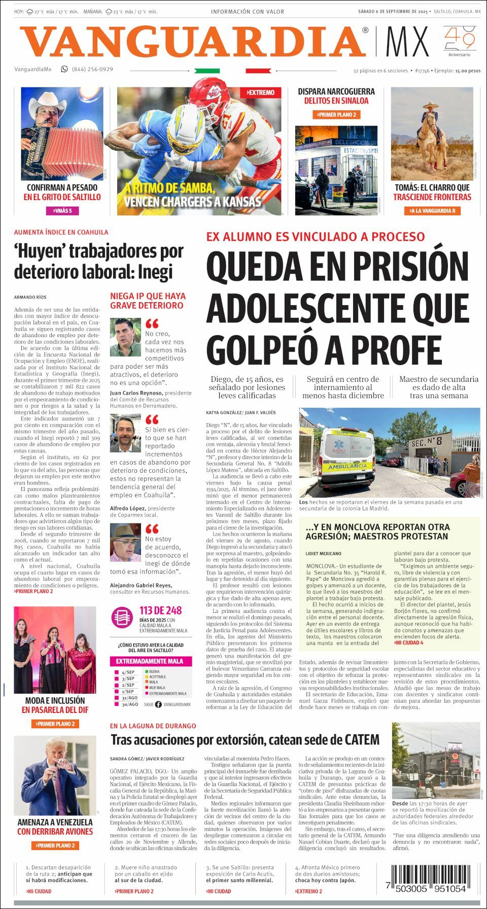 Vanguardia, edición del sábado 06 de septiembre de 2025