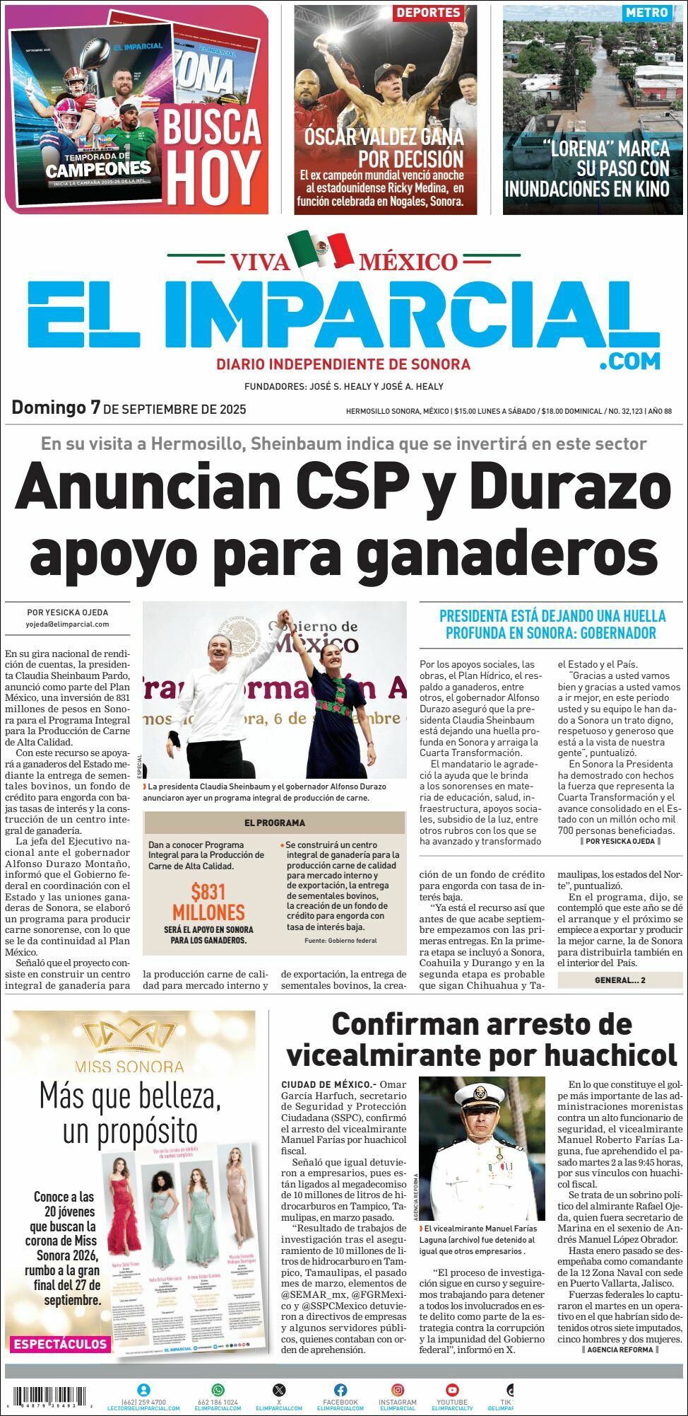 El Imparcial, edición del domingo 07 de septiembre de 2025