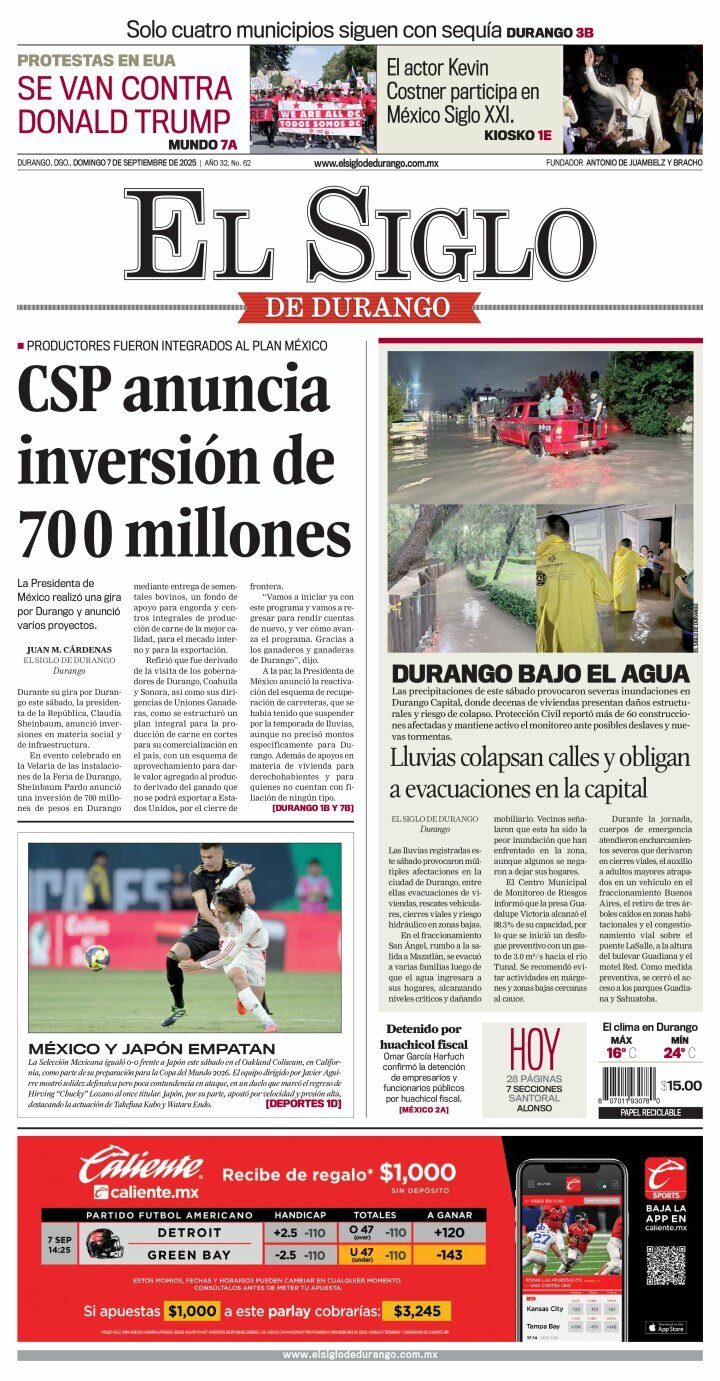 El Siglo de Durango, edición del domingo 07 de septiembre de 2025