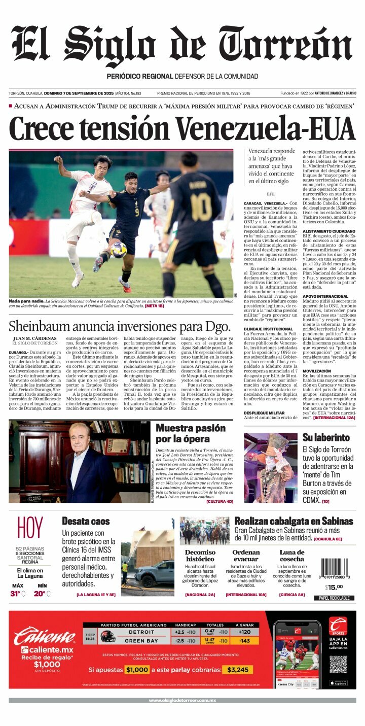 El Siglo de Torreón, edición del domingo 07 de septiembre de 2025
