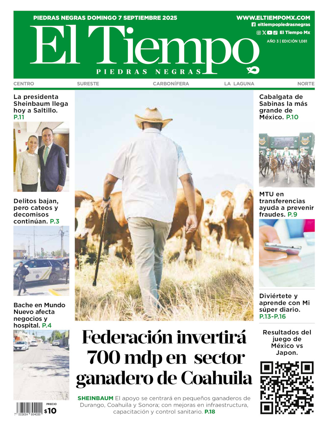 El Tiempo Piedras Negras, edición del domingo 07 de septiembre de 2025