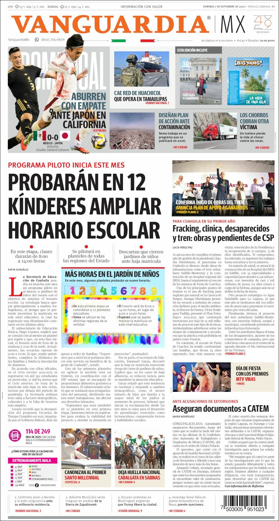 Vanguardia, edición del domingo 07 de septiembre de 2025