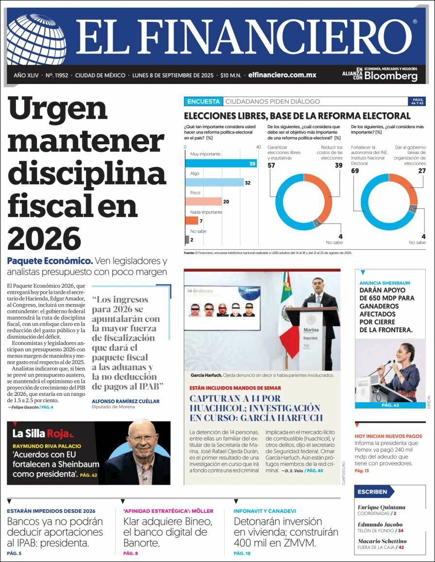 El Financiero, edición del lunes 08 de septiembre de 2025