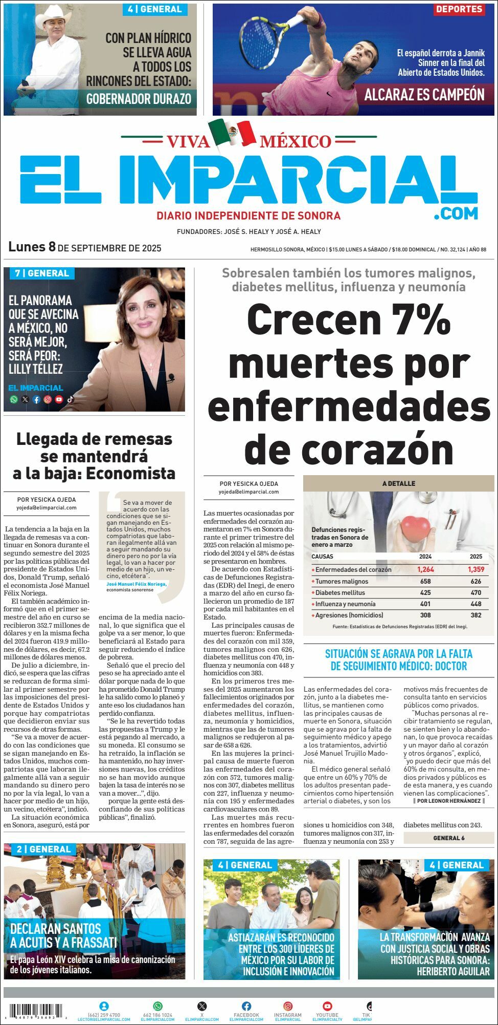 El Imparcial, edición del lunes 08 de septiembre de 2025