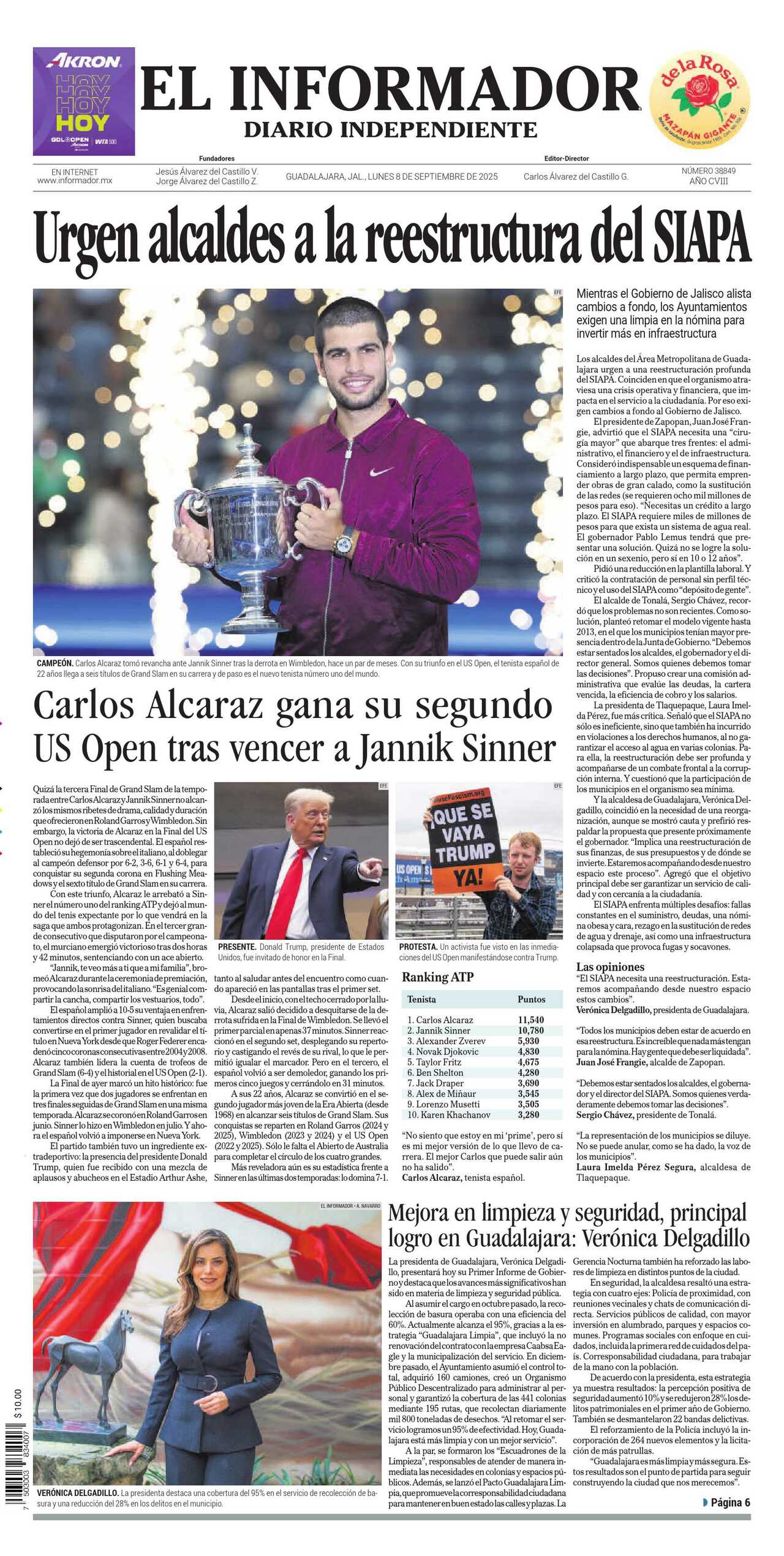 El Informador, edición del lunes 08 de septiembre de 2025