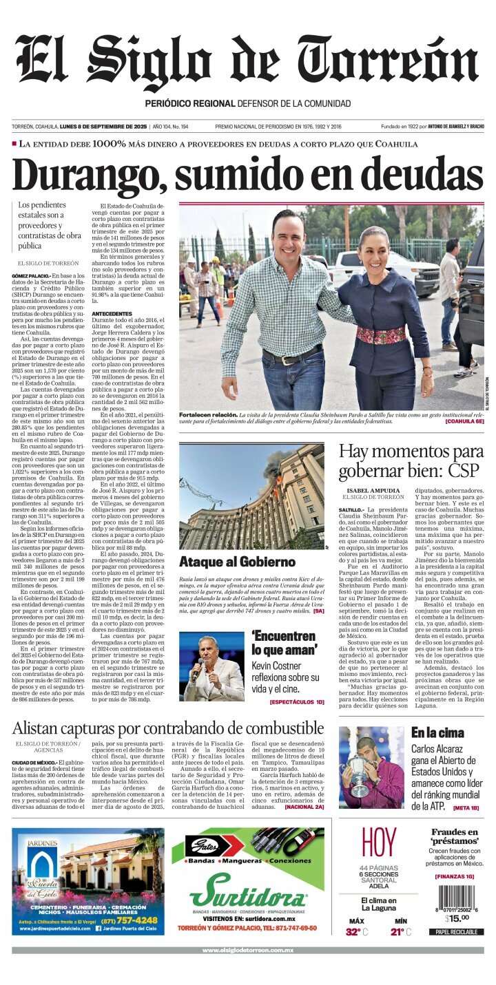 El Siglo de Torreón, edición del lunes 08 de septiembre de 2025
