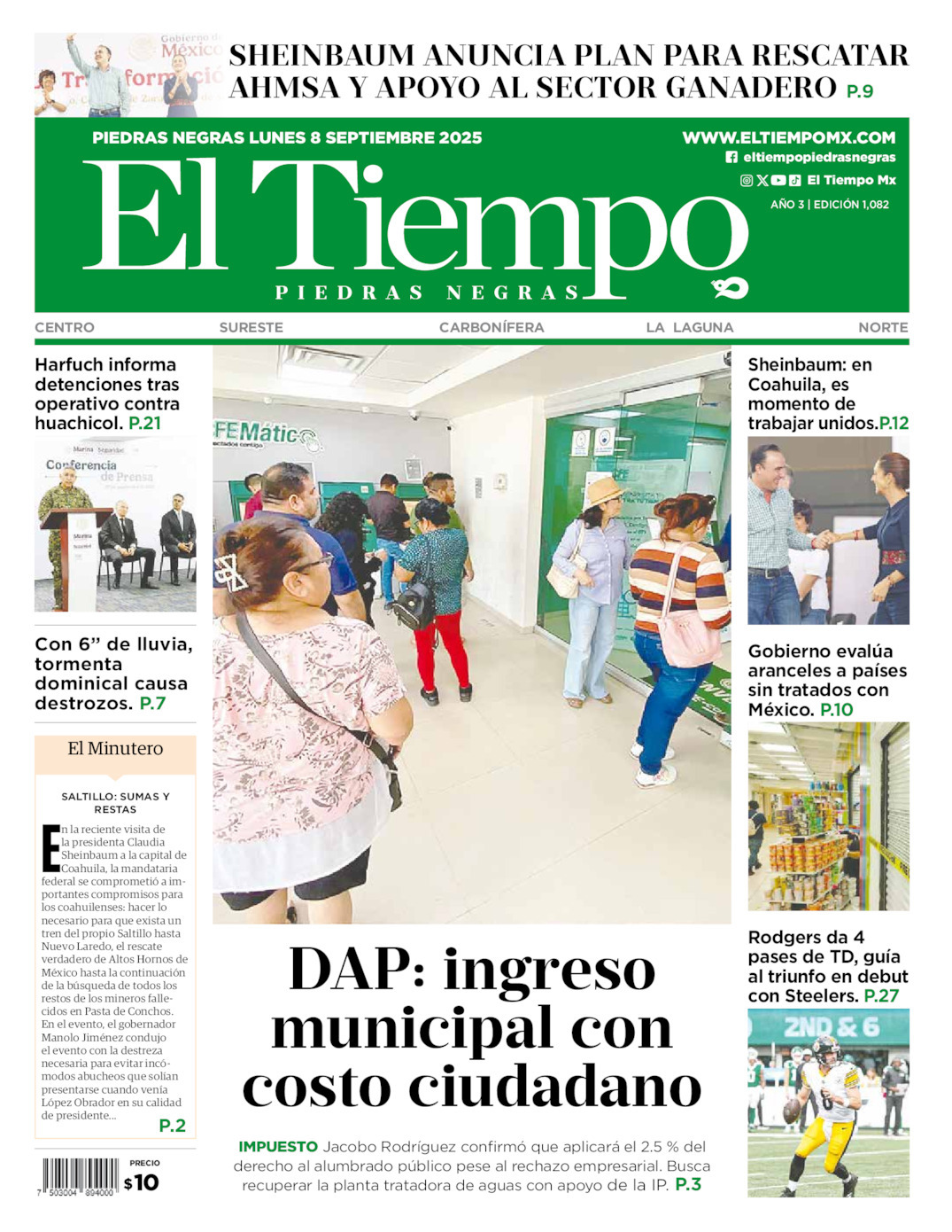 El Tiempo Piedras Negras, edición del lunes 08 de septiembre de 2025