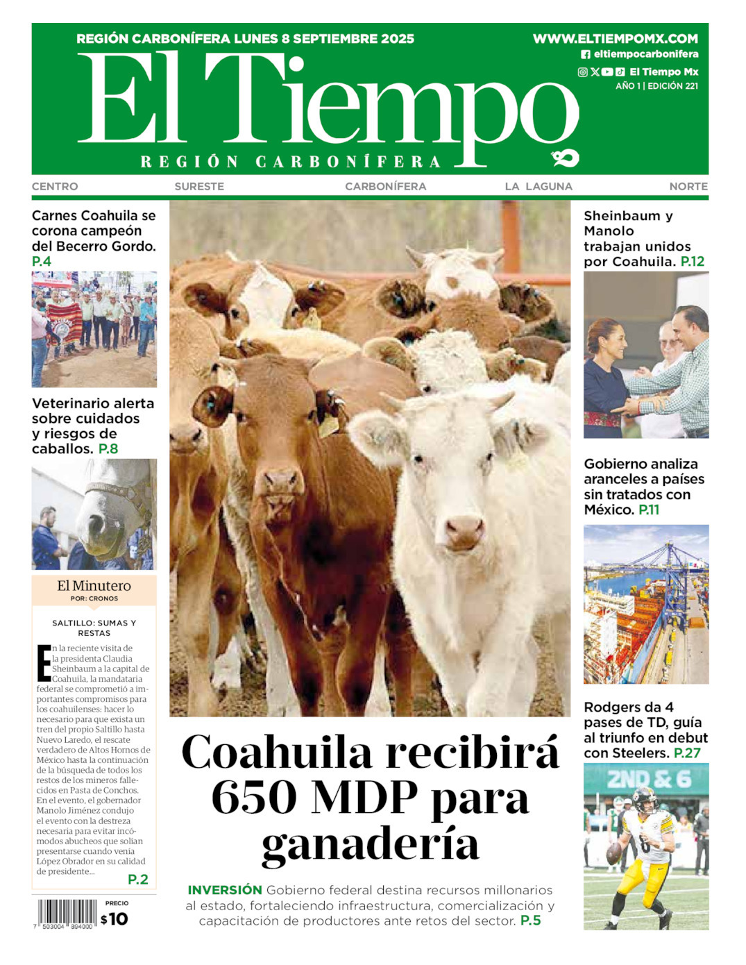 El Tiempo Región Carbonífera, edición del lunes 08 de septiembre de 2025