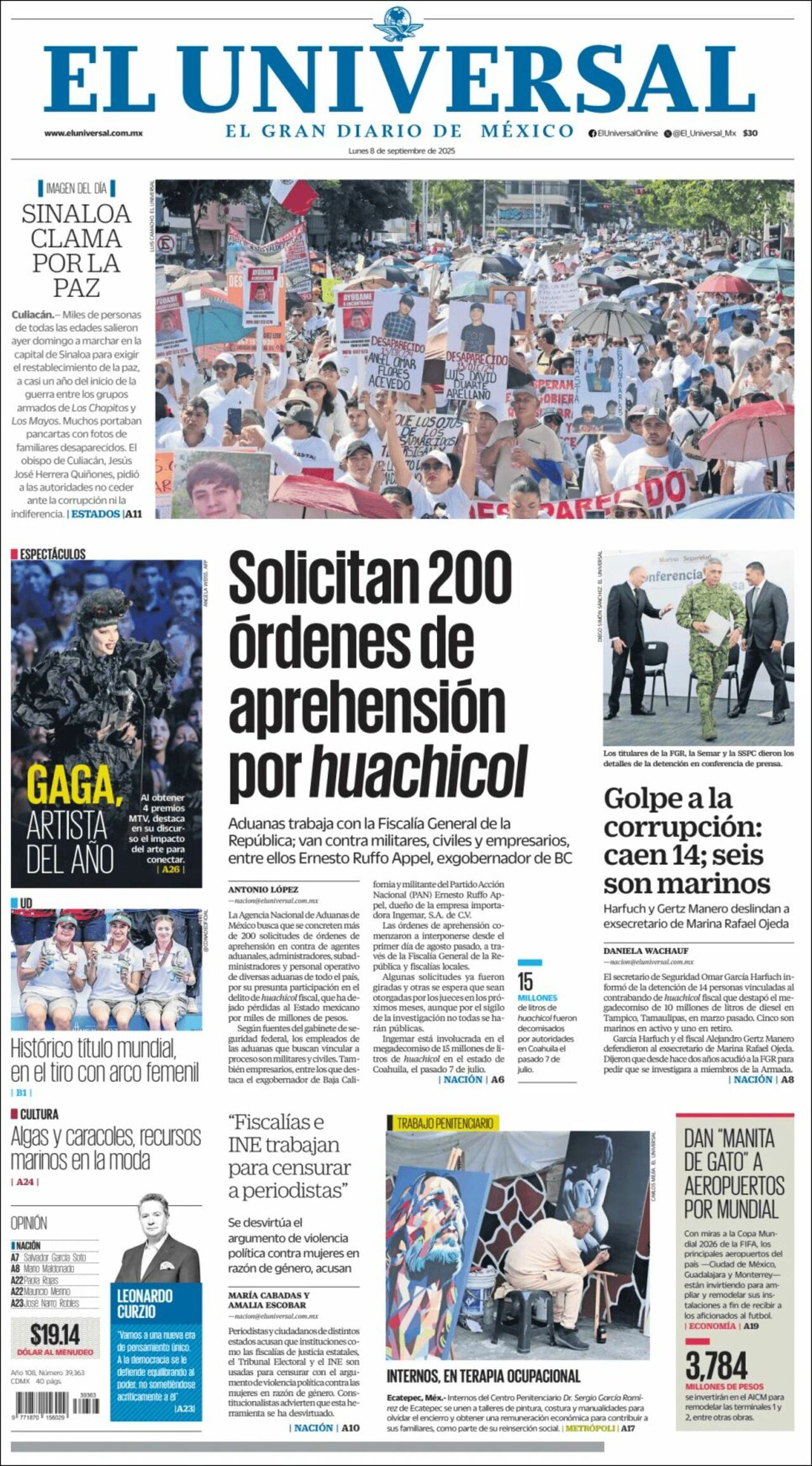 El Universal, edición del lunes 08 de septiembre de 2025