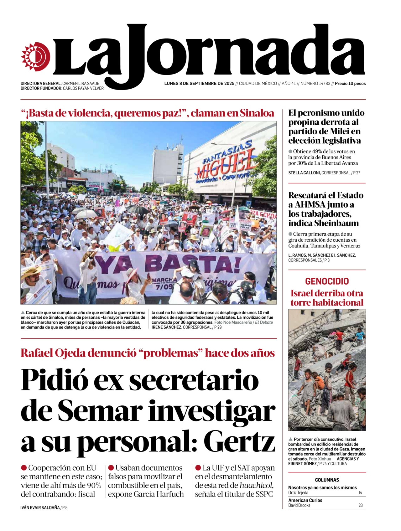 La Jornada, edición del lunes 08 de septiembre de 2025