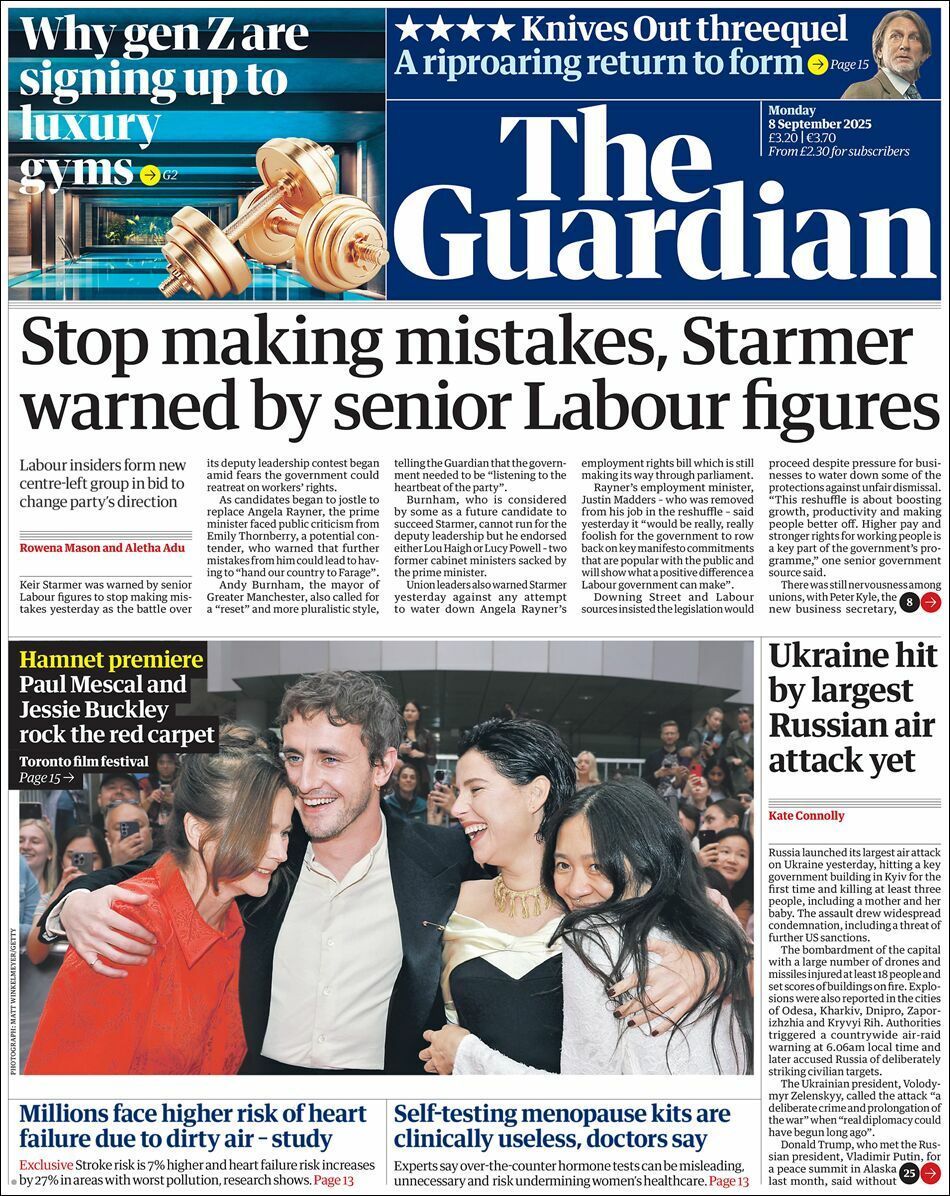 The Guardian, edición del lunes 08 de septiembre de 2025
