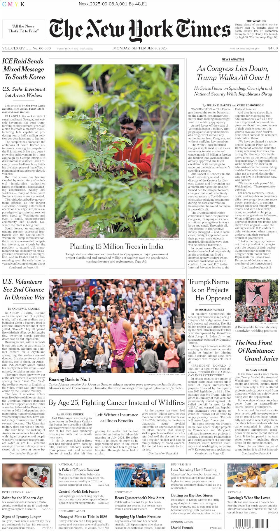 The New York Times, edición del lunes 08 de septiembre de 2025