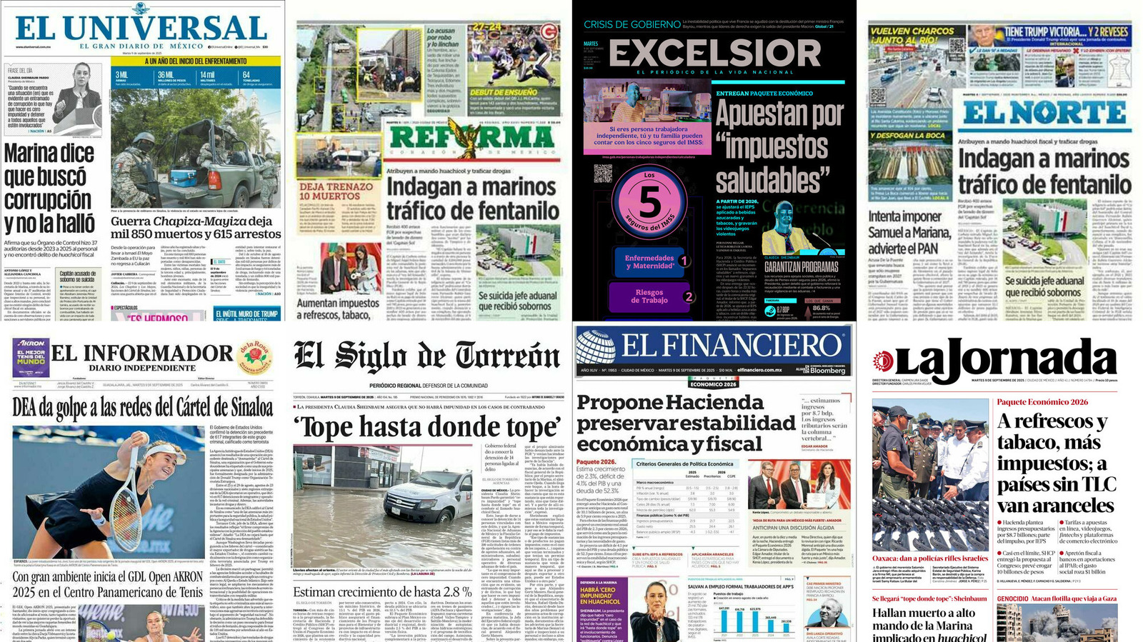 Portadas de periódicos impresos más importantes de México hoy