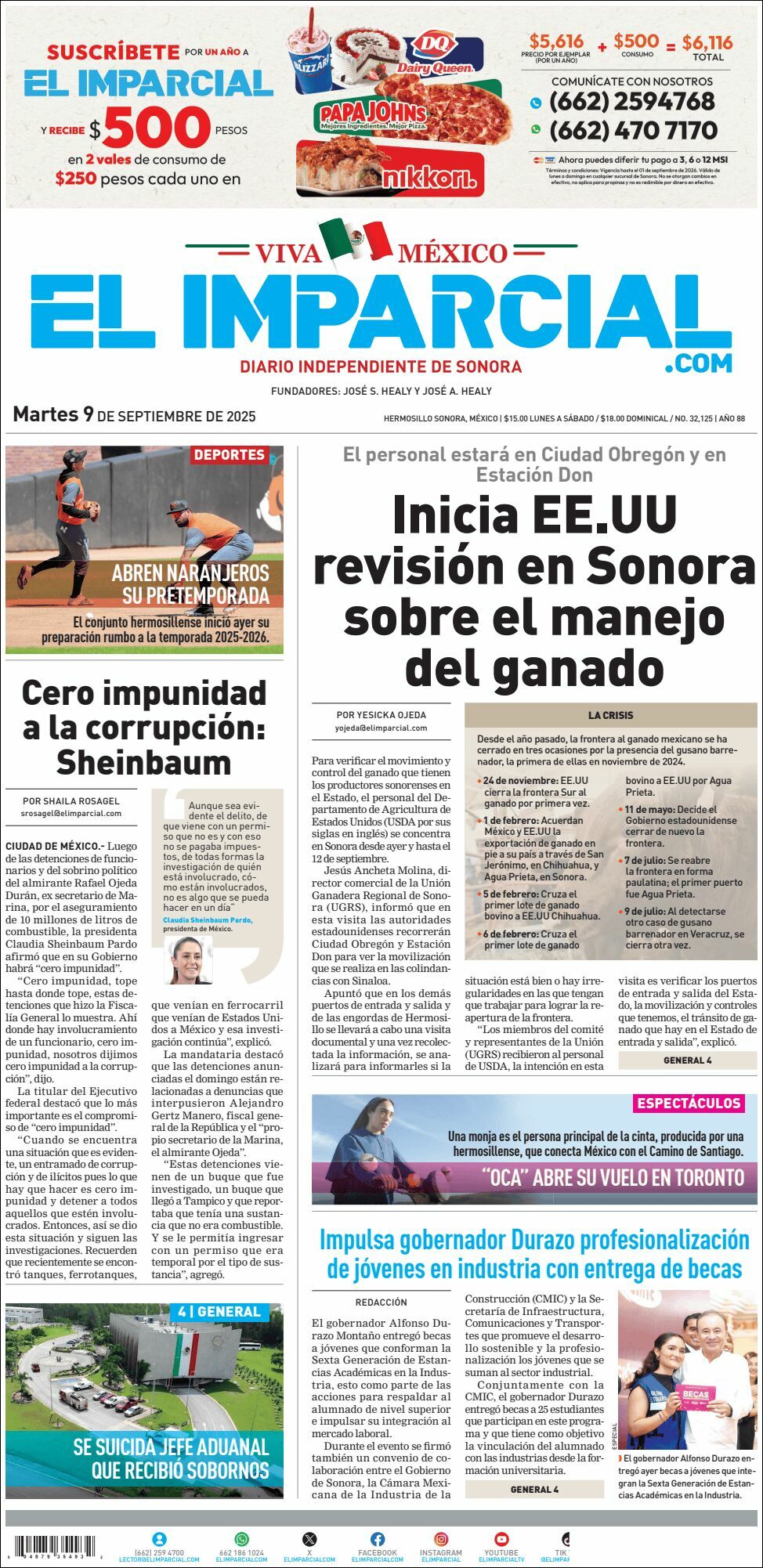 El Imparcial, edición del martes 09 de septiembre de 2025