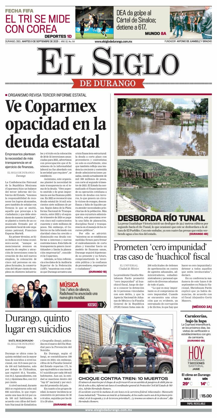 El Siglo de Durango, edición del martes 09 de septiembre de 2025 El Siglo de Durango, edición del martes 09 de septiembre de 2025