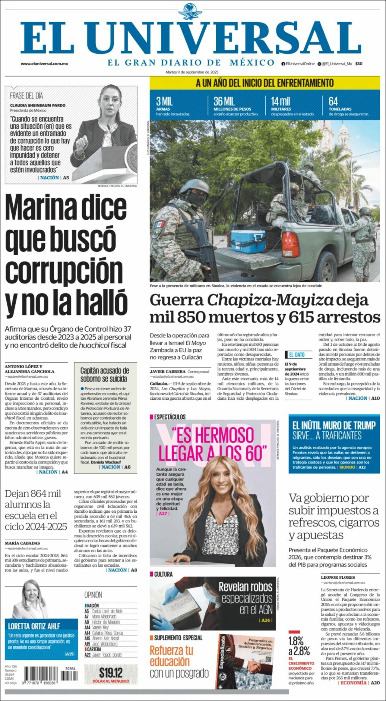 El Universal, edición del martes 09 de septiembre de 2025