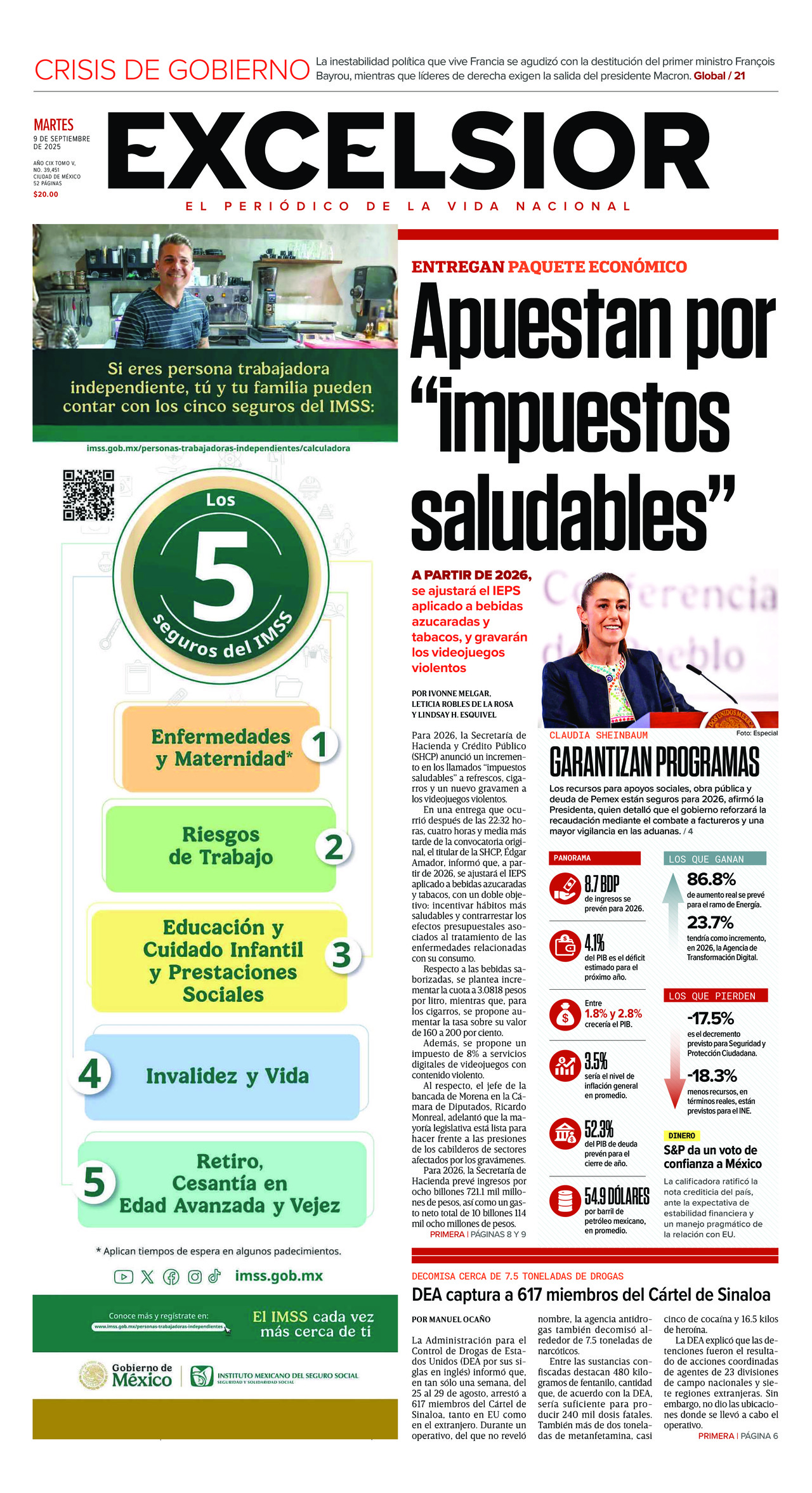 Excelsior, edición del martes 09 de septiembre de 2025