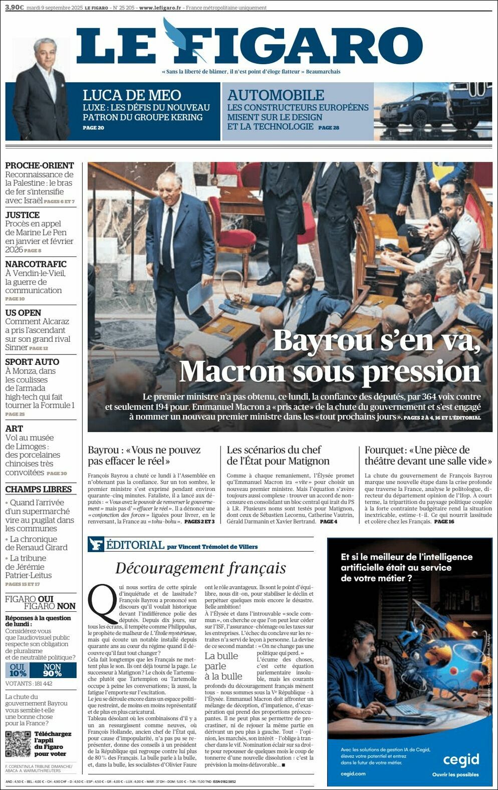 Le Figaro, edición del martes 09 de septiembre de 2025 Le Figaro, edición del martes 09 de septiembre de 2025
