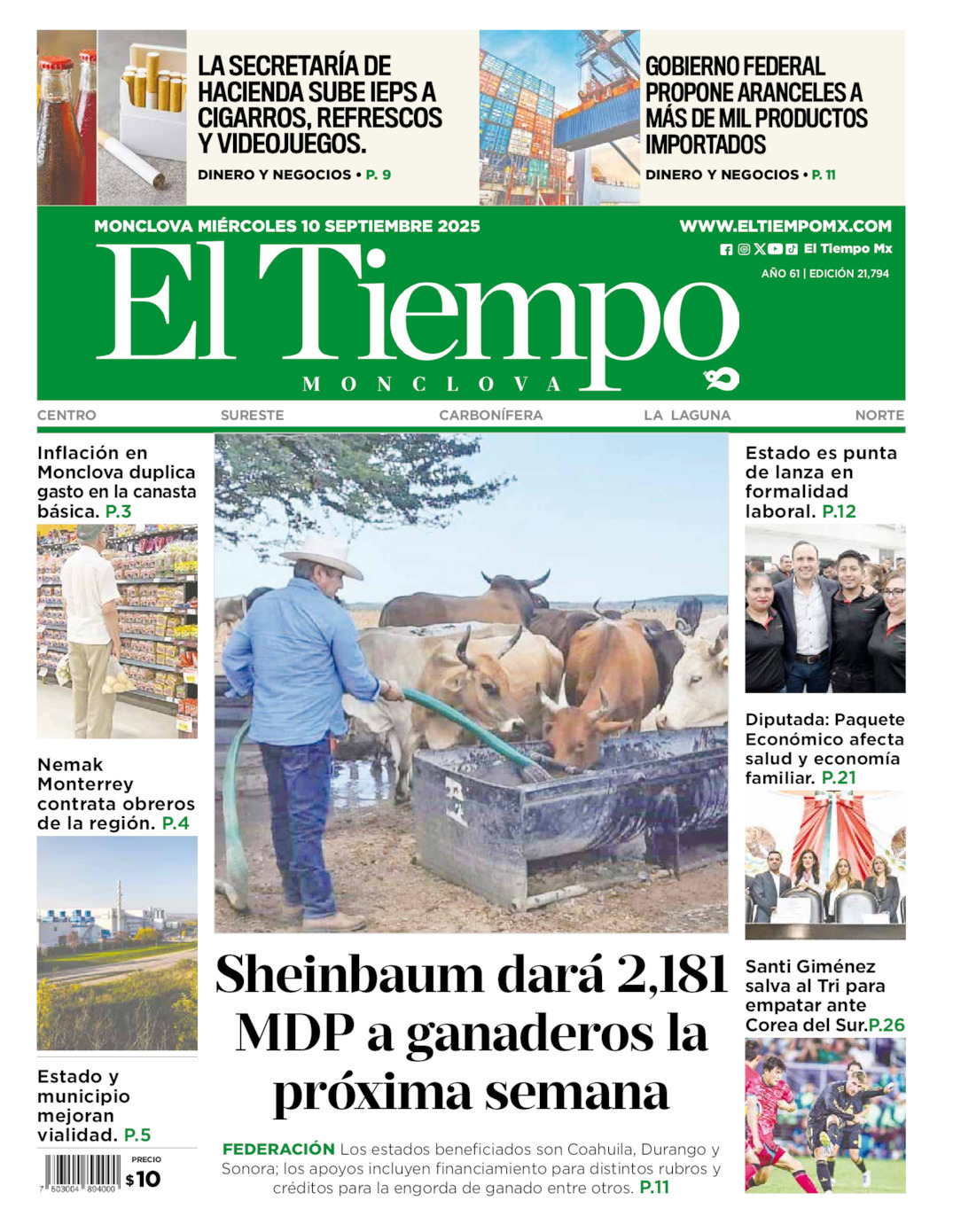 El Tiempo Monclova, edición del miércoles 10 de septiembre de 2025