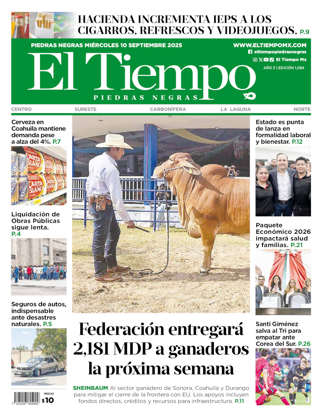 El Tiempo Piedras Negras, edición del miércoles 10 de septiembre de 2025