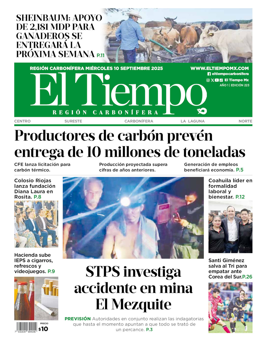 El Tiempo Región Carbonífera, edición del miércoles 10 de septiembre de 2025