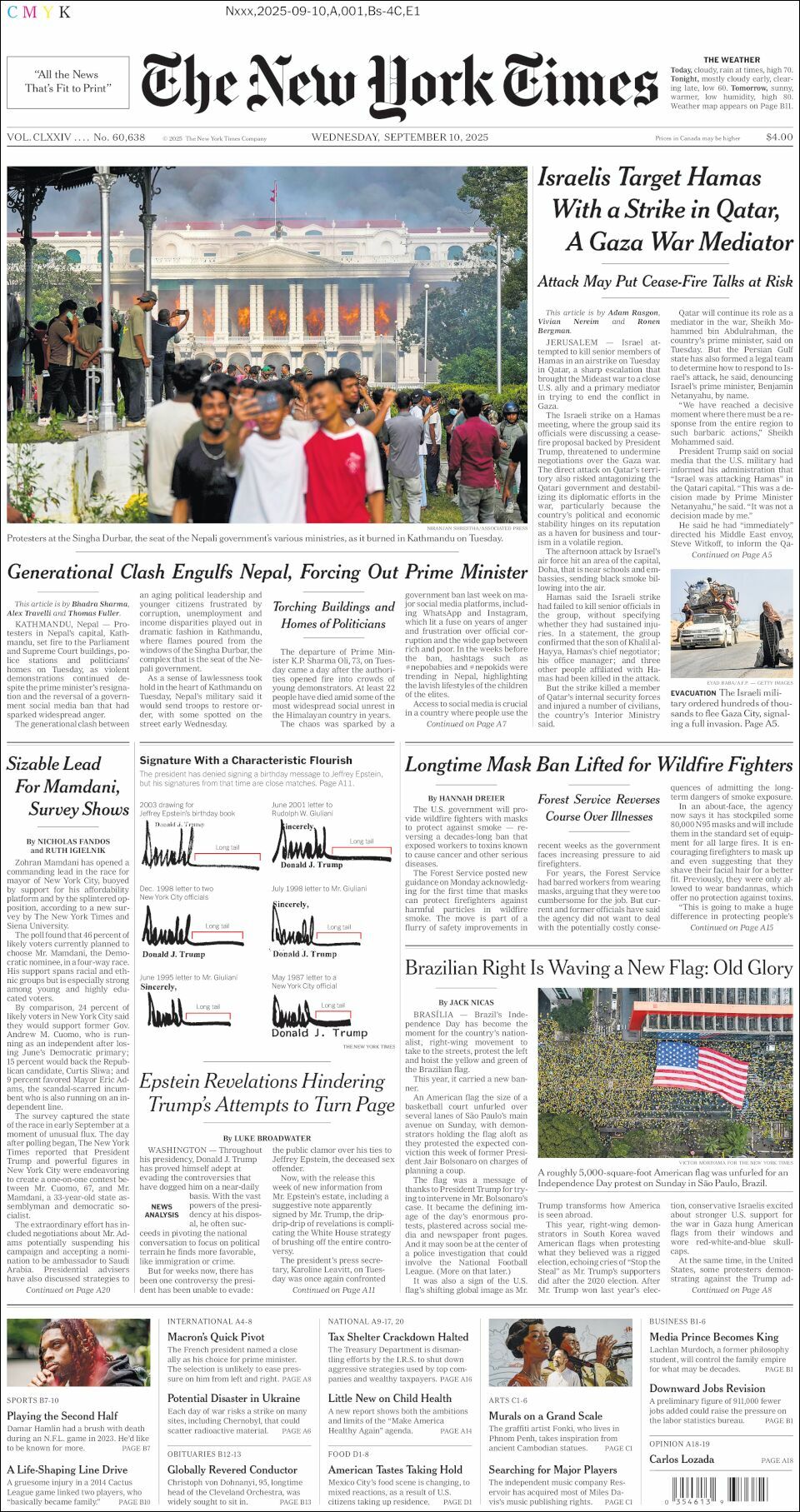 The New York Times, edición del miércoles 10 de septiembre de 2025