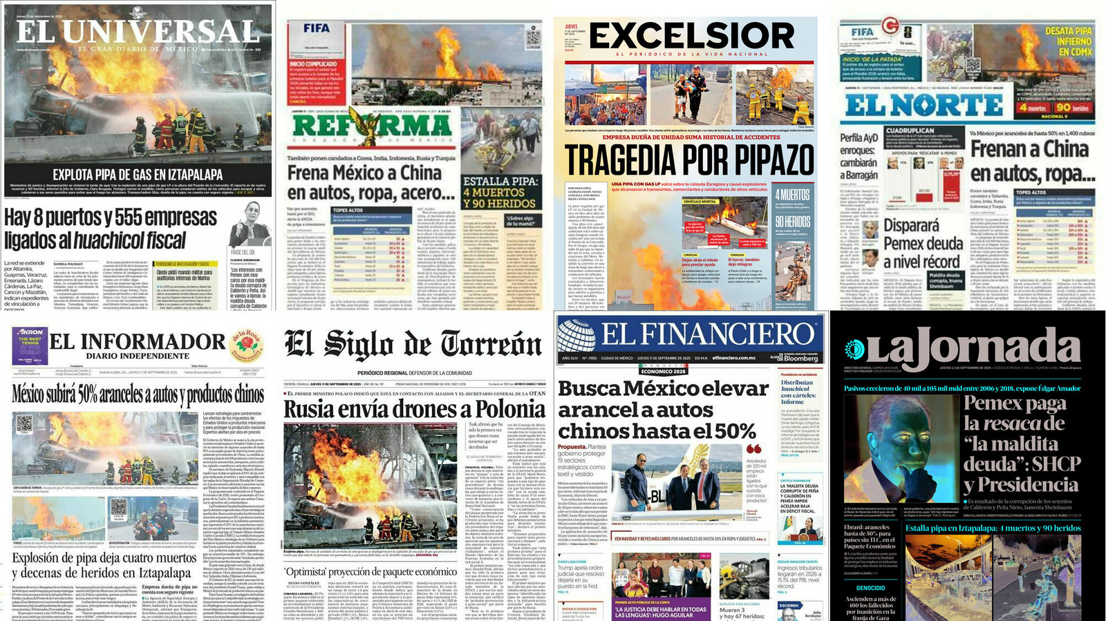 Portadas de periódicos impresos más importantes de México hoy