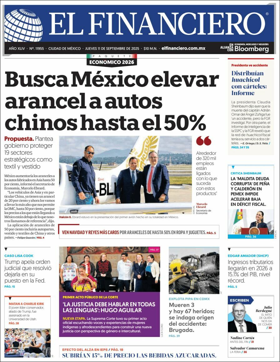 El Financiero, edición del jueves 11 de septiembre de 2025